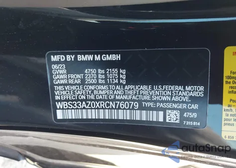 2024 BMW M4 Competition z USA, uszkodzony, nr VIN WBS33AZ0XRCN76079